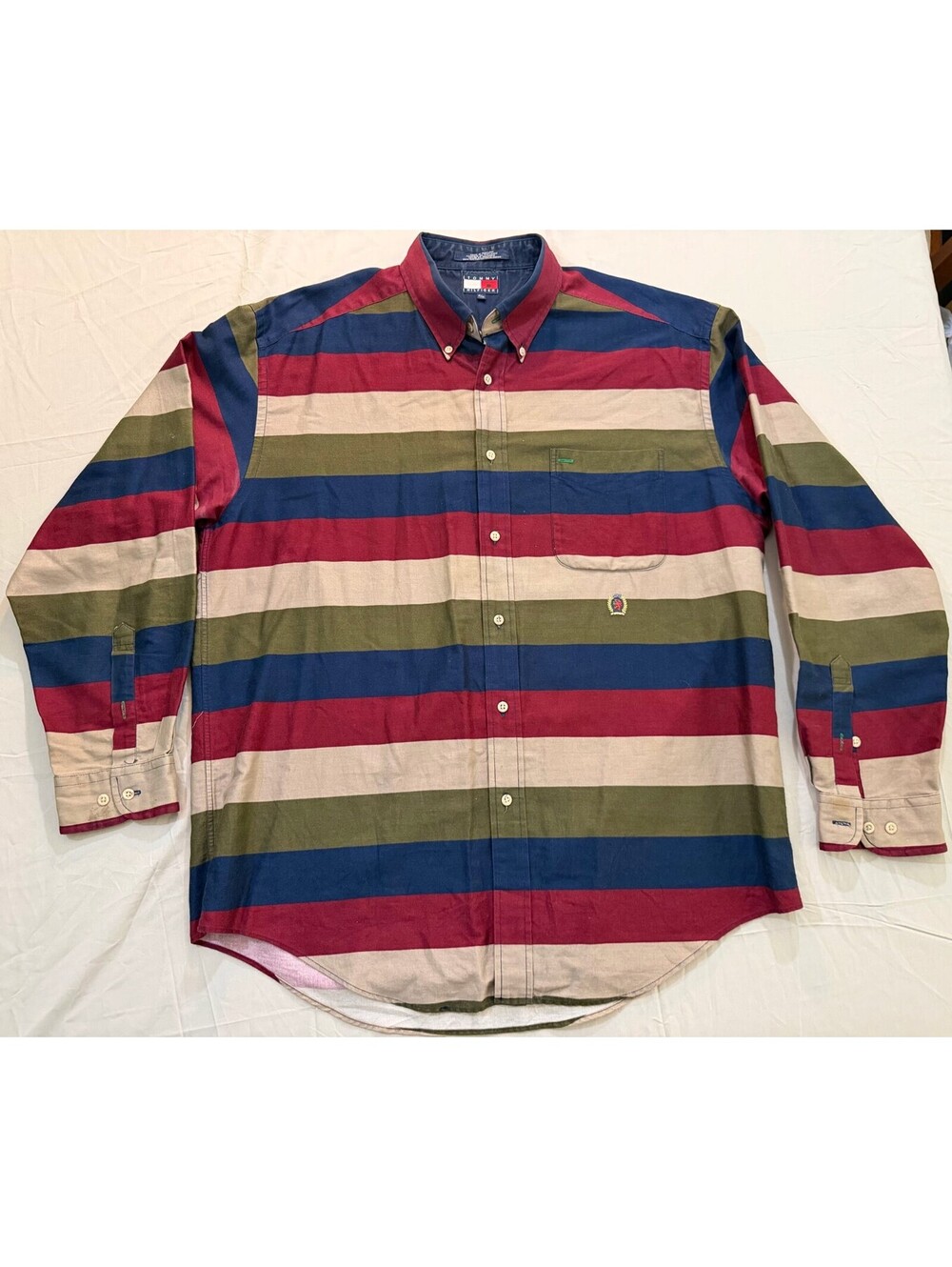 Vintage Tommy Hilfiger Men’s XL Horizontal Stripe Colorblock Button-Up Shirt
